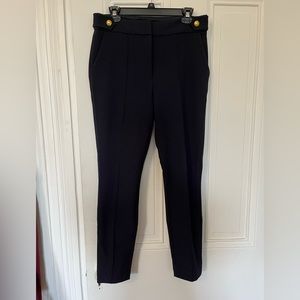 High Waisted Button Tab Seamed Front Skinny Pant
